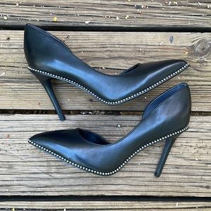 Black Faux Leather Raquel Studded D'Orsay Pumps